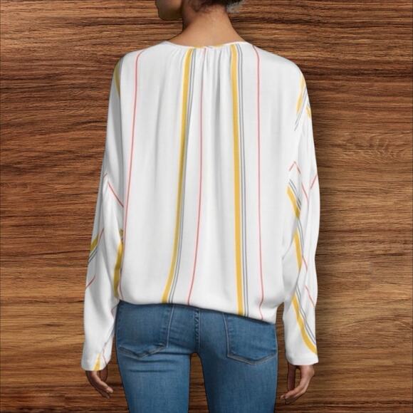 Frame Saffron Summer Stripe Top Blouse Size M Silk Blend Tie Neck Minimalist - Picture 5 of 11